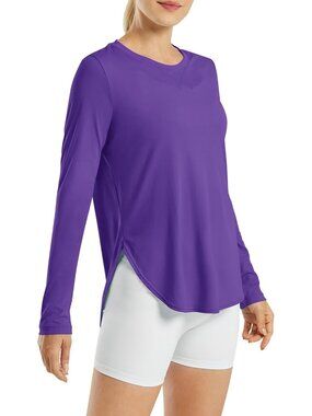 Women's Dark Purple UPF 50+ UV Shirt Long Sleeve Workout Yoga Top Quick Dry Gym